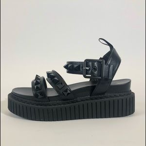 Black creeper sandals with studded straps